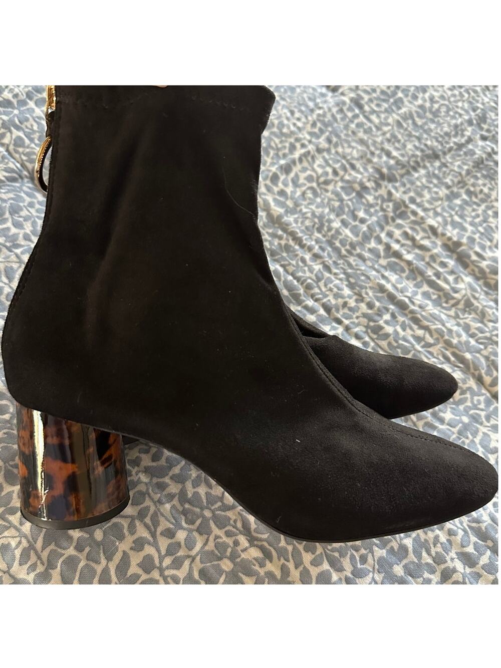 Zara Tortoise Heel Black Sock Ankle Boots Round Toe Size 7